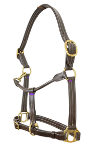 Calidad Superior - Cabestro de Cuero para Caballo Tipo Polo - Combinación Única - Cuero Marrón Castaño con Costuras Rosadas y Borgoña - Product Image 4