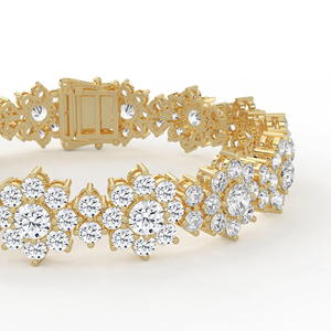 Pulsera de tenis de lujo con racimo de flores de diamantes redondos, oro de 14k y 18k, brazalete de eslabones con motivo floral continuo, joyería llamativa - Product Image 4
