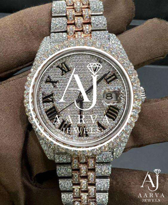 Iced Moissanite <b>Mechanical</b> <b>Watch</b> Analog Glass Roman Numeral Date Display 20mm Stainless Steel Band 10 Bar Water Resistant Diver - Product Image 3