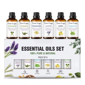 Pack 6 Pure <b>Essential</b> <b>Oil</b> <b>Set</b>-Cosmetic Grade Steam Distilled Lemon Grass Eucalyptus Frankincense Lavender Lemon Bulk Supply - Product Image 1