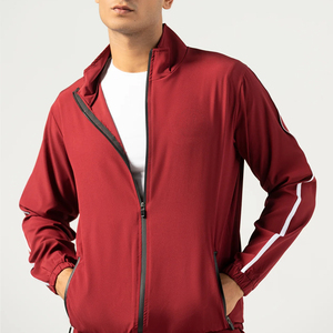 Survêtement pour homme rouge à manches longues, couleur unie, style sportif, respirant, 100% coton, vêtements d'hiver, poches latérales, fermeture à cordon - Product Image 4