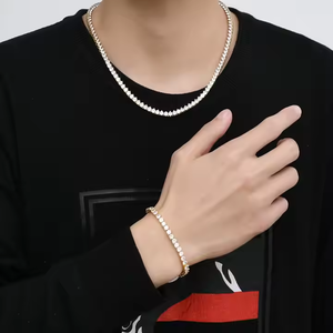Premium Hip Hop Tennis Link Necklace Round Brilliant Cut Moissanite Luxury Chain Jewelry for Men <b>Women</b> Party Wear - Product Image 1