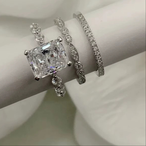 2.5 CT Radiant Moissanite Engagement <b>Ring</b> Set Hidden Halo Vintage <b>Ring</b> <b>925</b> Sterling <b>Silver</b> Engagement <b>Ring</b> Gift For Anniversary - Product Image 1