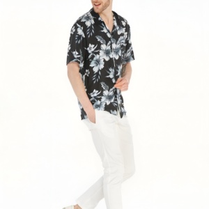 Chemise hawaïenne décontractée pour homme, coupe ample, sans repassage, à manches courtes, avec logo personnalisé, idéale pour l'été, les vacances tropicales et la plage - Product Image 3