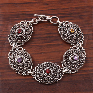 German Silver Beaded <b>Bracelet</b> with Garnet Design Trendy <b>Boho</b> Style Women's Gift - Product Image 1