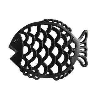 Salvamanteles de Metal Rústico de Hierro Fundido con Diseño de Escamas de Pescado y Animales, Negro, para Cocina Costera, Mesa de Comedor, Resistente al Calor - Product Image 1