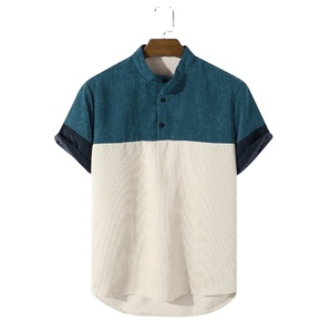 T-shirt décontracté vintage tricoté de haute qualité pour homme, grande taille, nouveau design OEM, manches courtes, col montant, couleur unie, respirant - Product Image 3