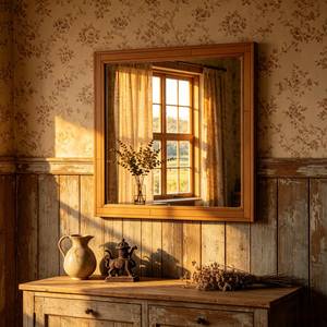 Classic Rectangular Solid Wood Wall Mirror <b>Framed</b> Border Natural <b>Oak</b> Timber Bathroom Vanity Living Room Decor Artwork Object HDs - Product Image 6