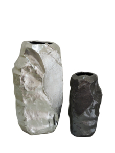 Modern Abstract Metal <b>Vase</b> Set, Sculptural Tabletop Flower <b>Vases</b> for Home Decor, Unique Organic Textured Silver & Black Finish - Product Image 3