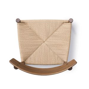 Silla de Comedor Escandinava de Madera Maciza con Reposabrazos, Asiento de Papercord y Respaldo de Tela, Silla Nórdica para Restaurante, Cafetería, Fábrica - Product Image 6