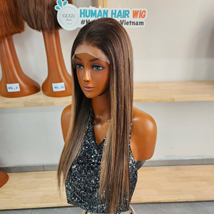 Peluca de Cabello Humano Vietnamita 100% Virgen, Doble Trama, con Cierre de Encaje Transparente HD 5x5, Sin Pegamento, 20 Pulgadas, Liso Extremo, 200 Densidad - Product Image 1