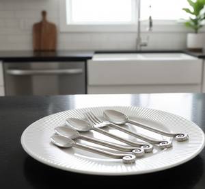 Elegante Juego de Cubiertos de Acero Inoxidable Ecológico para Fiestas, Diseño Clásico con Mango en Espiral, Pulido a Mano, Ligero, Apto para Lavavajillas - Product Image 1