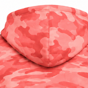 เสื้อฮู้ดลายพรางสีชมพูคอรัลสำหรับผู้ชาย พิมพ์ลายตามสั่ง เสื้อสเวตเชิ้ตผ้าฟลีซ มีกระเป๋าจิงโจ้ เชือกผูกเอว สวมใส่สบาย เหมาะสำหรับกิจกรรมกลางแจ้งและกีฬา - Product Image 4