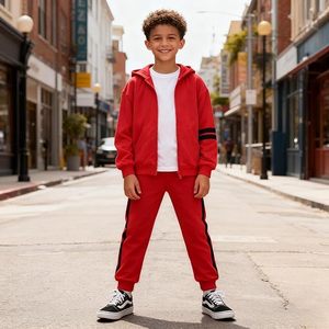 วัสดุผ้าริบ มีแถบรัดเอว กางเกงเอวยางยืด ปรับขนาดได้ ชุดสองชิ้น ชุดใส่ประจำวัน ชุดไปโรงเรียน ชุดใส่กลางแจ้ง - Product Image 2