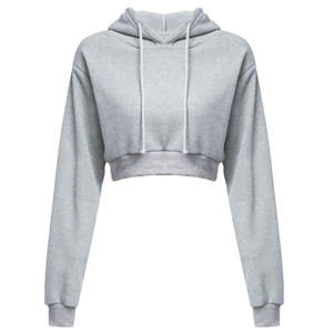 Sudadera con Capucha Corta de Felpa para Mujer, 100% Algodón, Bordada, de Manga Larga, Transpirable, Estilo Deportivo para Invierno - Product Image 1