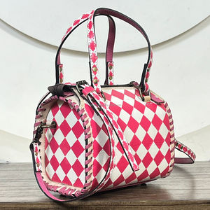 Premium Handcrafted <b>Tooled</b> Checkered Leather <b>Small</b> Speedy Travel Duffel Bags New Luxury Genuine Leather Compact Women's Handbag - Product Image 4