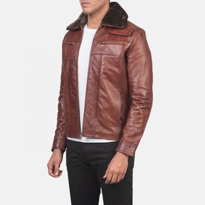 High Quality Designs Casual Slim Plus Size <b>Men's</b> <b>Brown</b> <b>Leather</b> Winter <b>Jacket</b> Windproof Stand Collar Plain Solid with Logo - Product Image 3