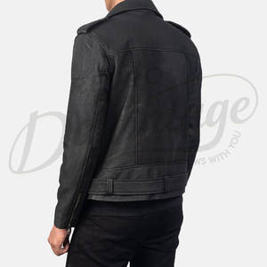 Veste de motard en cuir noir de qualité supérieure pour homme, en véritable peau de mouton, fermeture éclair asymétrique, ceinture, style streetwear - Product Image 3