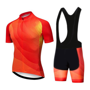 Ensemble de maillot de cyclisme pour hommes, imprimé géométrique, manches courtes, rouge, orange, noir, respirant, coupe sportive d'été - Product Image 1