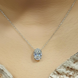 Collier pendentif en zircone cubique de forme ovale, plaqué rhodium, chaîne en acier inoxydable, style classique, unisexe, bijoux à porter au quotidien - Product Image 5