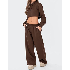 Pantalon de survêtement marron pour femme, coupe large, taille mi-haute, avec cordon de serrage, décontracté, longueur intégrale, couleur unie, coupe régulière, en molleton, séchage rapide - Product Image 3
