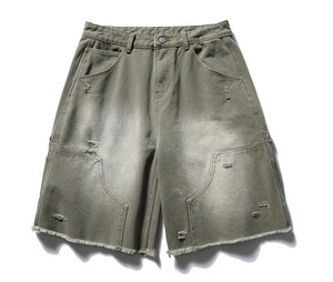 Pantalones Cortos de Mezclilla Baggy para Hombre, Diseño Desgastado, Estilo Urbano, Vintage, Personalizado, de Lujo, Lavado a la Piedra - Product Image 1