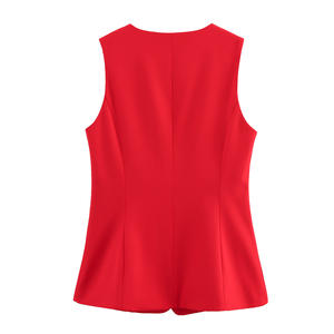 Chaleco Casual de Moda para Mujer, Color Rojo, Cuello Redondo, Cierre con Cinturón, Transpirable y Resistente al Viento, Invierno 2026 - Product Image 6