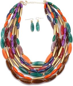ชุดสร้อยคอและต่างหูเรซิ่นกันน้ำ สีสันปรับแต่งได้ สไตล์โบโฮวินเทจ สำหรับผู้สูงอายุ - Product Image 1