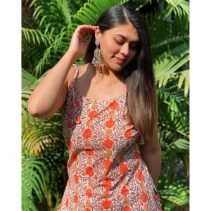 Conjunto de Dhoti de Algodón con Estampado de Bloques Naranja, Talla XS - Product Image 4