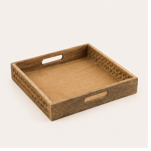 Handcrafted Jali Cutwork Wooden Serving Tray Sustainable Mango Wood Square Platter With Handles For Home <b>Decor</b> & <b>Kitchen</b> Usage - Product Image 5