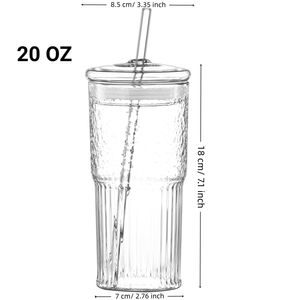 Set di 2 Bicchieri in Vetro Borosilicato Viola da 20 oz con Motivo Verticale, Tazza Resistente al Calore per Succhi con Coperchio - Product Image 2