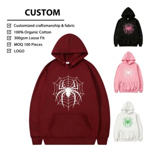 Vente en gros de sweat à capuche noir personnalisé avec impression en relief motif toile d'araignée, en molleton de coton, pour le streetwear urbain et les occasions décontractées - Product Image 6