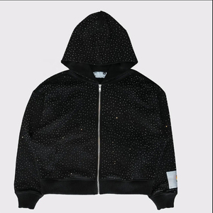 Unisex Black Rhinestone Full Zip Hoodie Premium All Over Sparkly Crystal Embellished Oversized Fleece Sweatshirt Featuring - Product Image 1