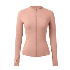 Veste de yoga athlétique pour femme, col montant, fermeture éclair intégrale, manches longues, respirante, légère, haute élasticité, coupe ajustée, haut d'entraînement - Product Image 2