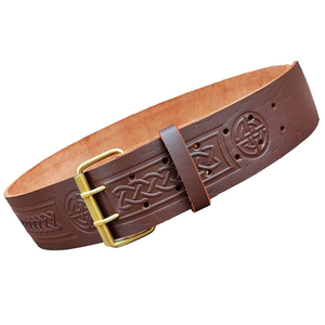 Cinturón celta marrón con nudo celta grabado, patrón de tejido, tartán de los Highlanders, cinturones irlandeses de clan, venta al por mayor 2026 - Product Image 1