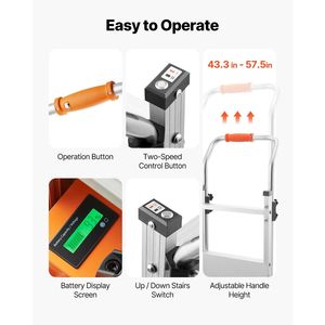 Carrello Elettrico Saliscale con Capacità di 200 kg, Manico Estensibile da 400 cm, Carrello Robusto per Trasportare Oggetti Pesanti su Scale - Product Image 6