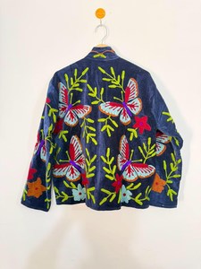 New Fresh Look <b>Velvet</b> Suzani Embroidered Butterfly Jacket Boho Floral <b>Coat</b> Handmade Festival Outerwear Classic Statement Layer - Product Image 2
