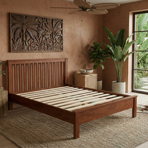 DISICO Wooden <b>Bed</b> <b>Queen</b> <b>Size</b> Reddish Brown Traditional Modern Bedroom Furniture - Product Image 3
