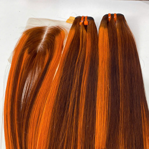 Prix usine 100% brut vierge vietnamien trame humaine dentelle perruque os droit Piano couleur Orange Super Double dessiné Extensions de cheveux - Product Image 6