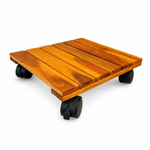Support de plante minimaliste en bois d'acacia carré de 30 cm, 4 roulettes en PP verrouillables à 360 degrés, support de pot roulant de 80 kg pour sol intérieur/extérieur - Product Image 2