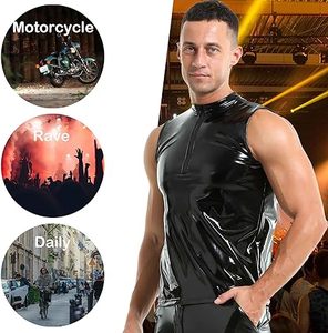 Custom Gym Wear Men's Faux Leather <b>Tank</b> <b>Top</b> Sexy Faux Fur Vest Sleeveless Round Neck Leather <b>Tank</b> <b>Top</b> - Product Image 1