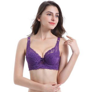 Sujetador Push-Up sin Varillas de Encaje Morado para Mujer, Copa Tres Cuartos, Tirantes Ajustables, Espalda en U, Transpirable, con Pedrería, Elegante, para Todas las Temporadas - Product Image 3