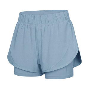 Shorts de course pour femmes à taille haute, respirants, à séchage rapide, en polyester 100% écologique, avec logo personnalisé, 2 en 1, double couche, vêtements de sport - Product Image 1