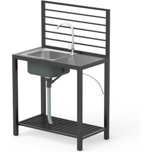 Aluminum Outdoor Kitchen Island <b>Storage</b> with Stainless Steel Sink Faucet Drainboard Free Shipping - Product Image 1