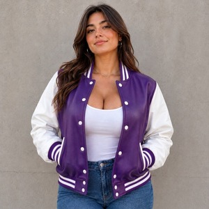 Veste universitaire pour femme, veste en cuir style Letterman, veste bomber courte, veste de baseball à boutons pression, cadeau pour elle - Product Image 6