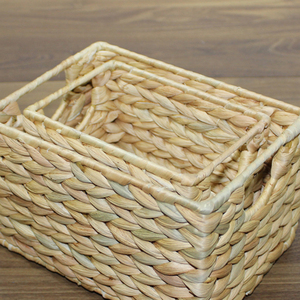 Natural Rustic Eco-Friendly Water Hyacinth <b>Rectangular</b> Nesting <b>Baskets</b> with Handles for Kitchen <b>Storage</b> - Product Image 5