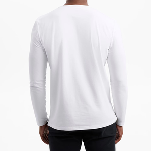 Top quality Men's <b>White</b> Long Sleeve O-Neck Knitted Casual T-Shirt Regular Fit Solid Color 100% Cotton Blank Design - Product Image 1