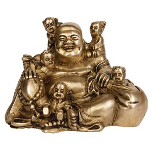 Sculpture de bouddha riant faite à la main de 4 pouces en laiton fabriquée en Inde pour les cadeaux - Product Image 1