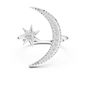 Anillo de Diamante Cultivado en Laboratorio con Forma de Luna Creciente y Estrella, Oro Rosa Sólido de 18K, Moderno, Certificado, para Boda, Compromiso, Fiesta, Evento Glamuroso, Regalo - Product Image 5