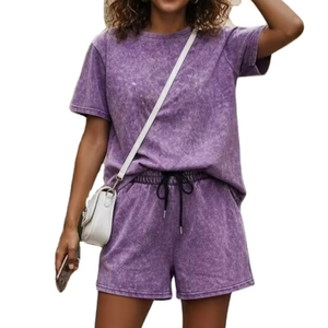 Conjunto de 2 Piezas de Pantalones Cortos Elásticos con Cordón para Mujer, Cintura Regular, Largos, Estilo Vintage, Casual, para Uso Diario, Verano - Product Image 1